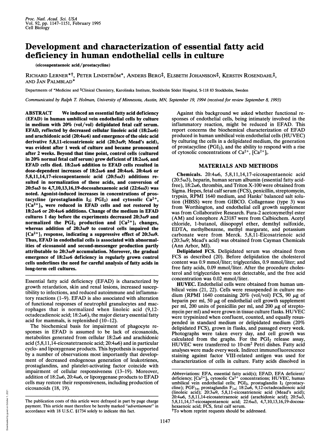 Development and Characterization of Essential Fatty Acid Deficiency In