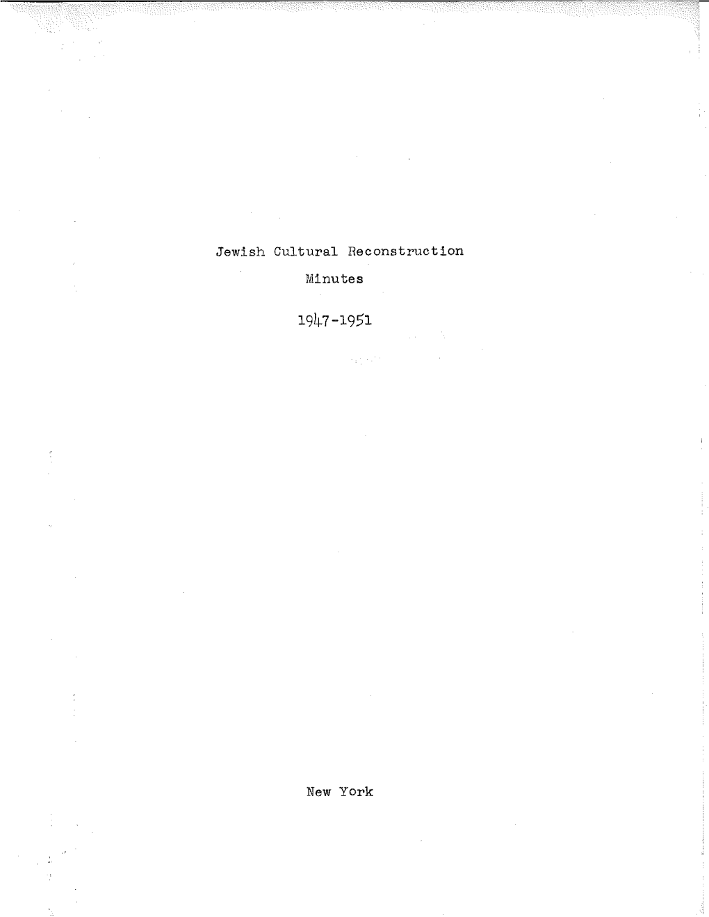 Jewish Cultural Reconstruction Minutes New York