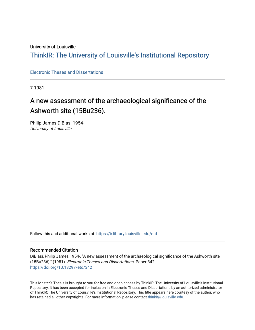 A New Assessment of the Archaeological Significance of the Ashworth Site (15Bu236)