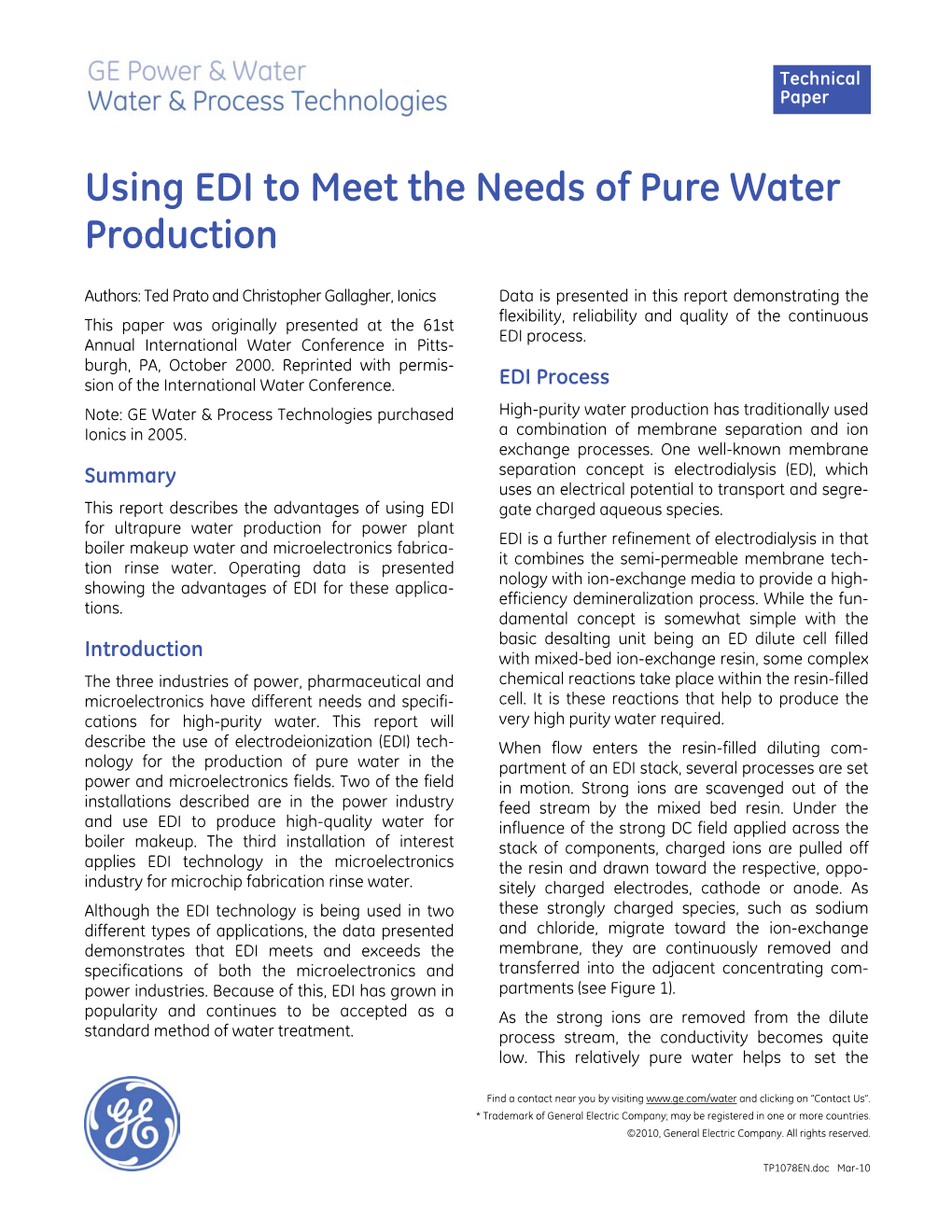 Using EDI to Meet the Needs of Pure Water Production