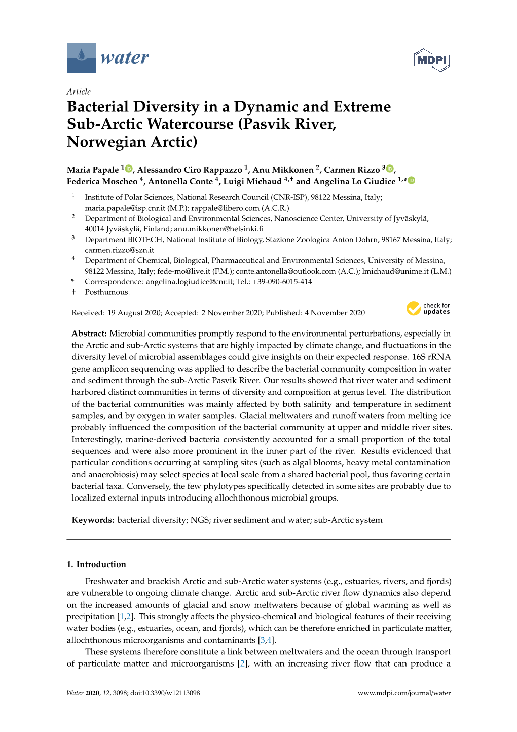 Bacterial Diversity in a Dynamic and Extreme Sub-Arctic Watercourse (Pasvik River, Norwegian Arctic)