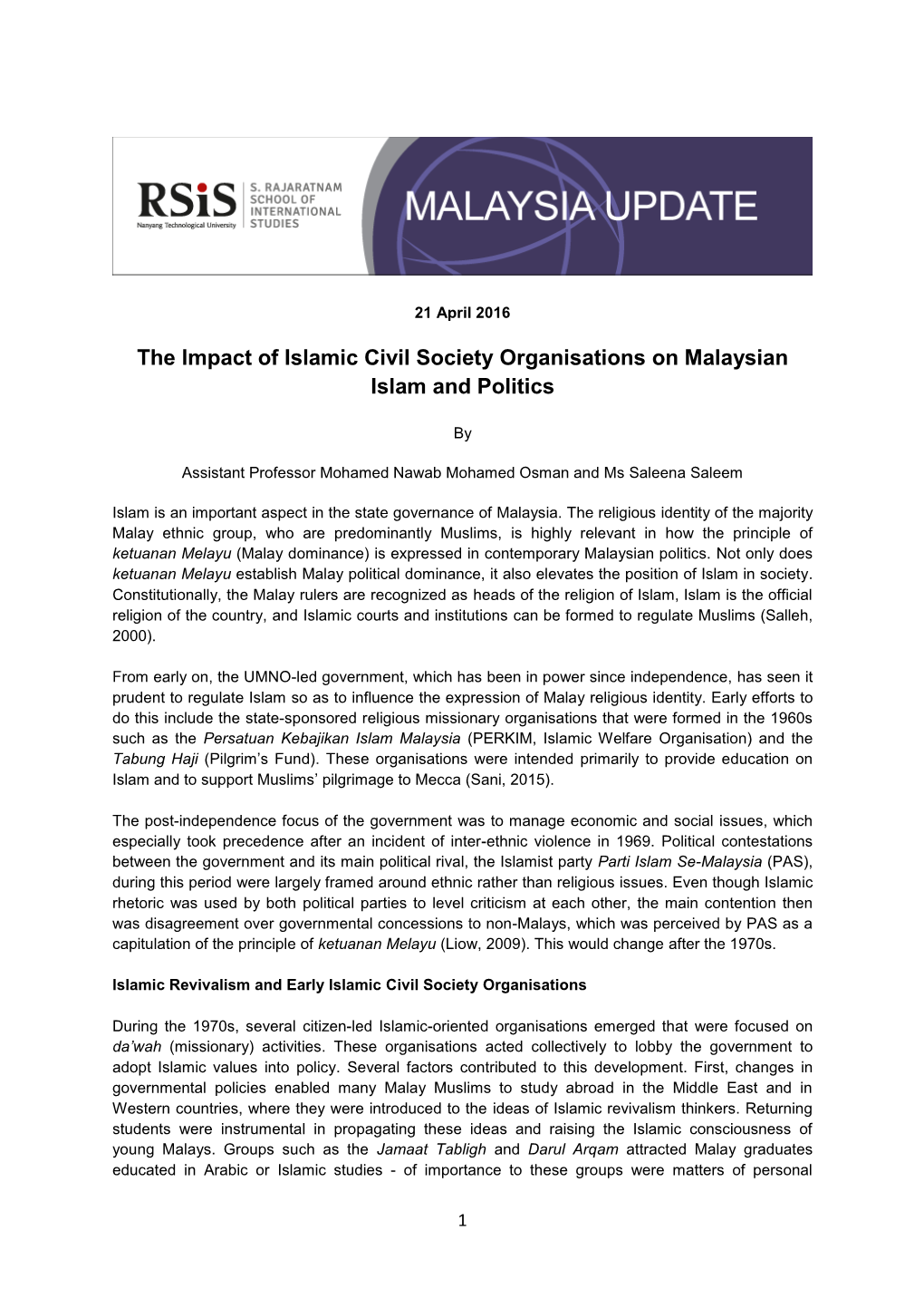 The Impact of Islamic Civil Society Organisations on Malaysian Islam and Politics