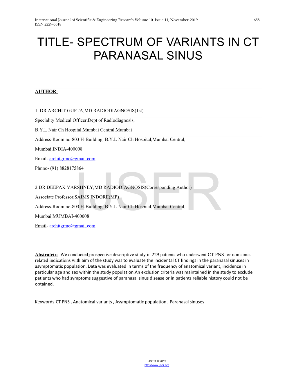 Spectrum of Variants in Ct Paranasal Sinus
