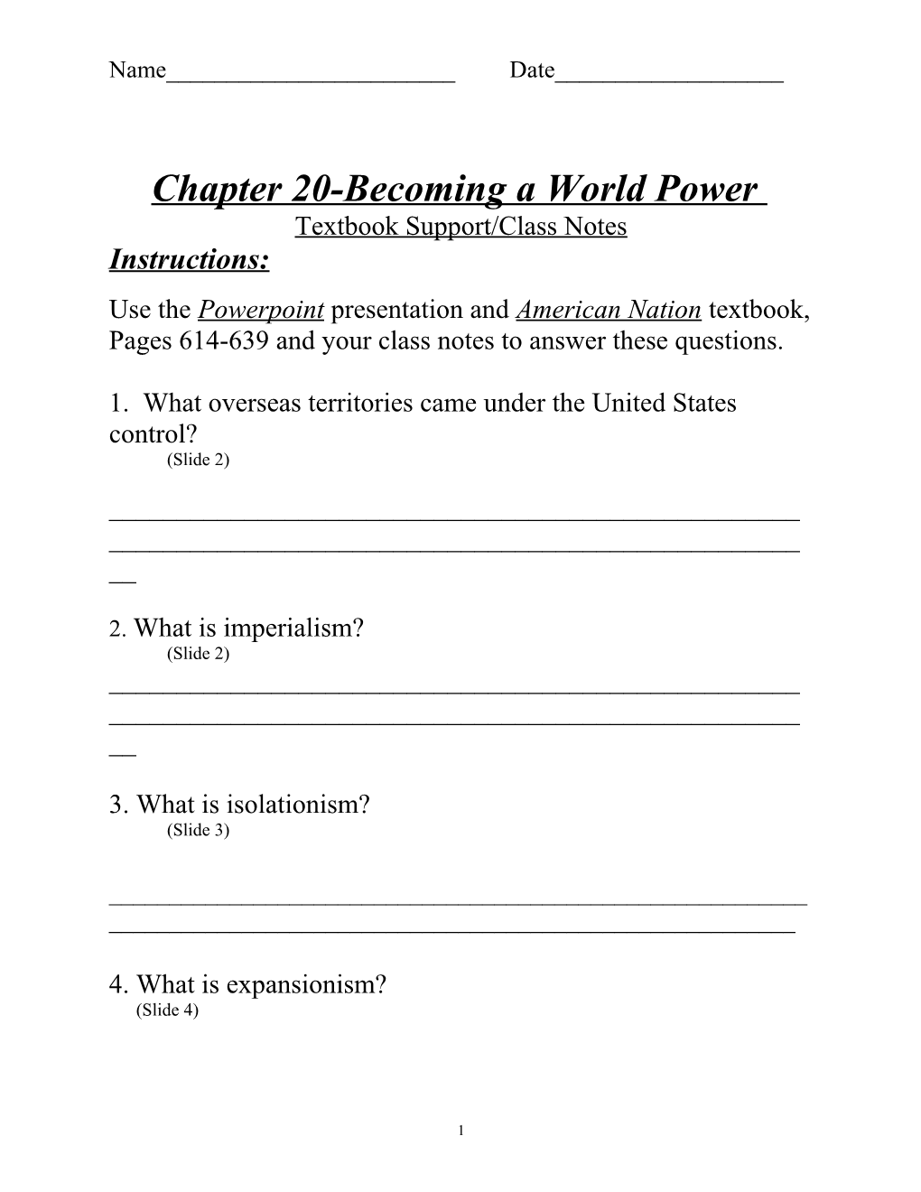 Chapter 20-Becoming a World Power