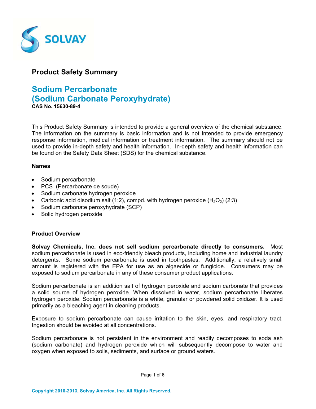 Sodium Percarbonate (Sodium Carbonate Peroxyhydrate) CAS No