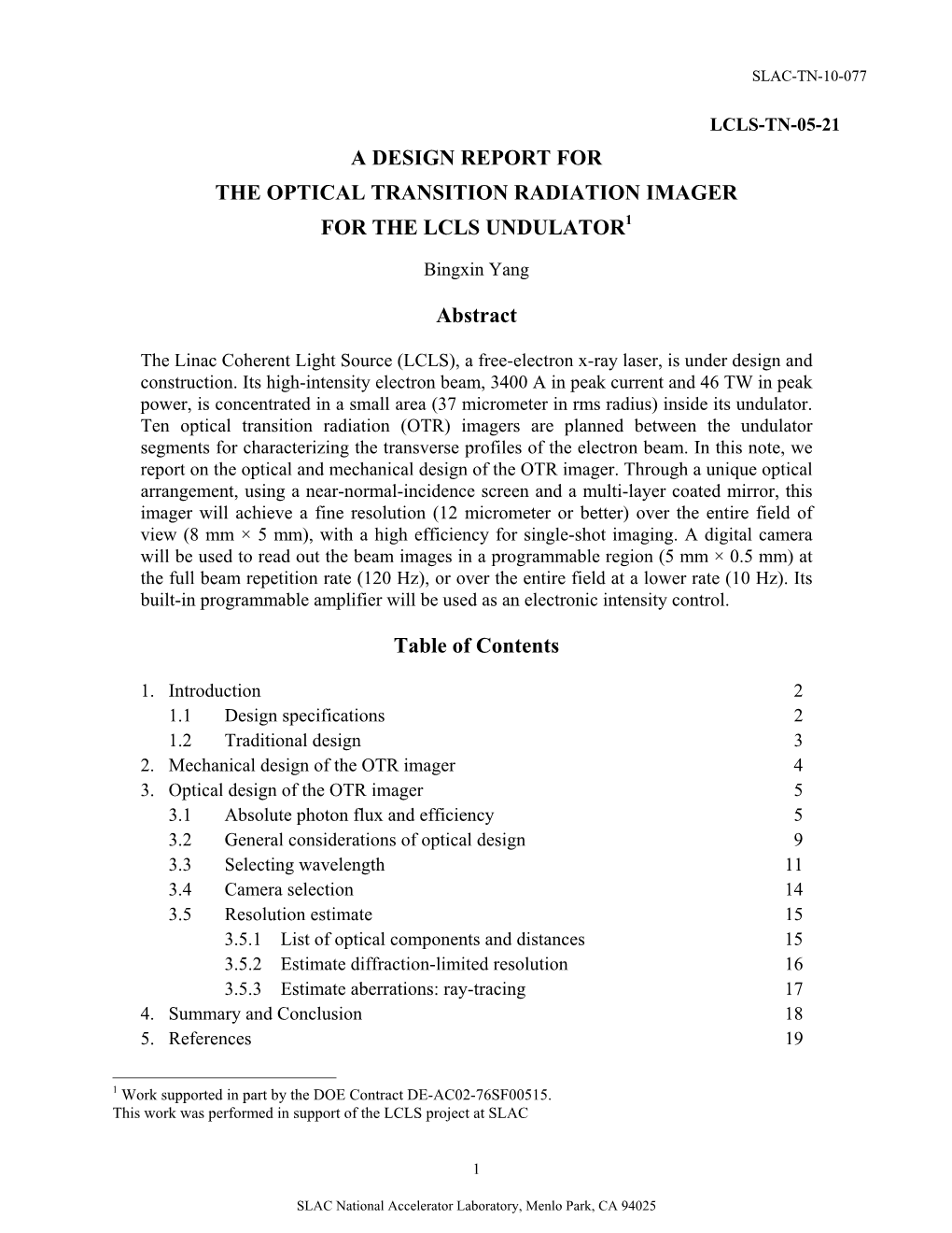 A Design Report for the Optical Transition Radiation Imager for the Lcls Undulator1