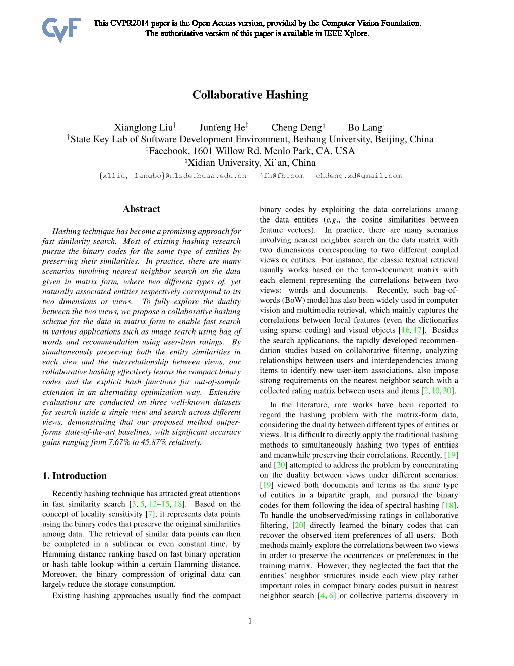 Collaborative Hashing