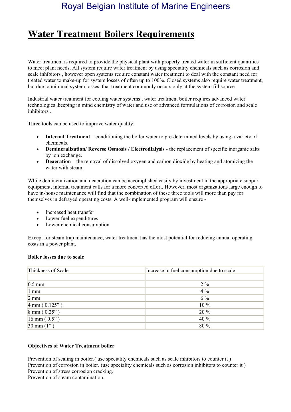 Water Treatment Boilers Requirements