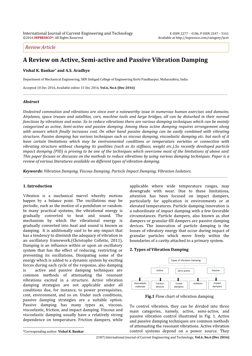 A Review on Active, Semi-Active and Passive Vibration Damping