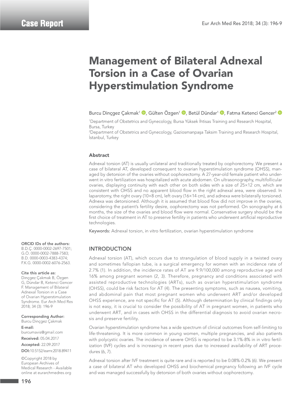 Management of Bilateral Adnexal Torsion in a Case of Ovarian Hyperstimulation Syndrome