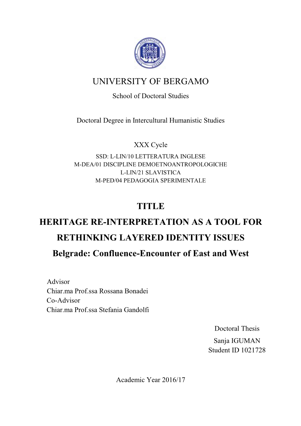 University of Bergamo Title Heritage Re