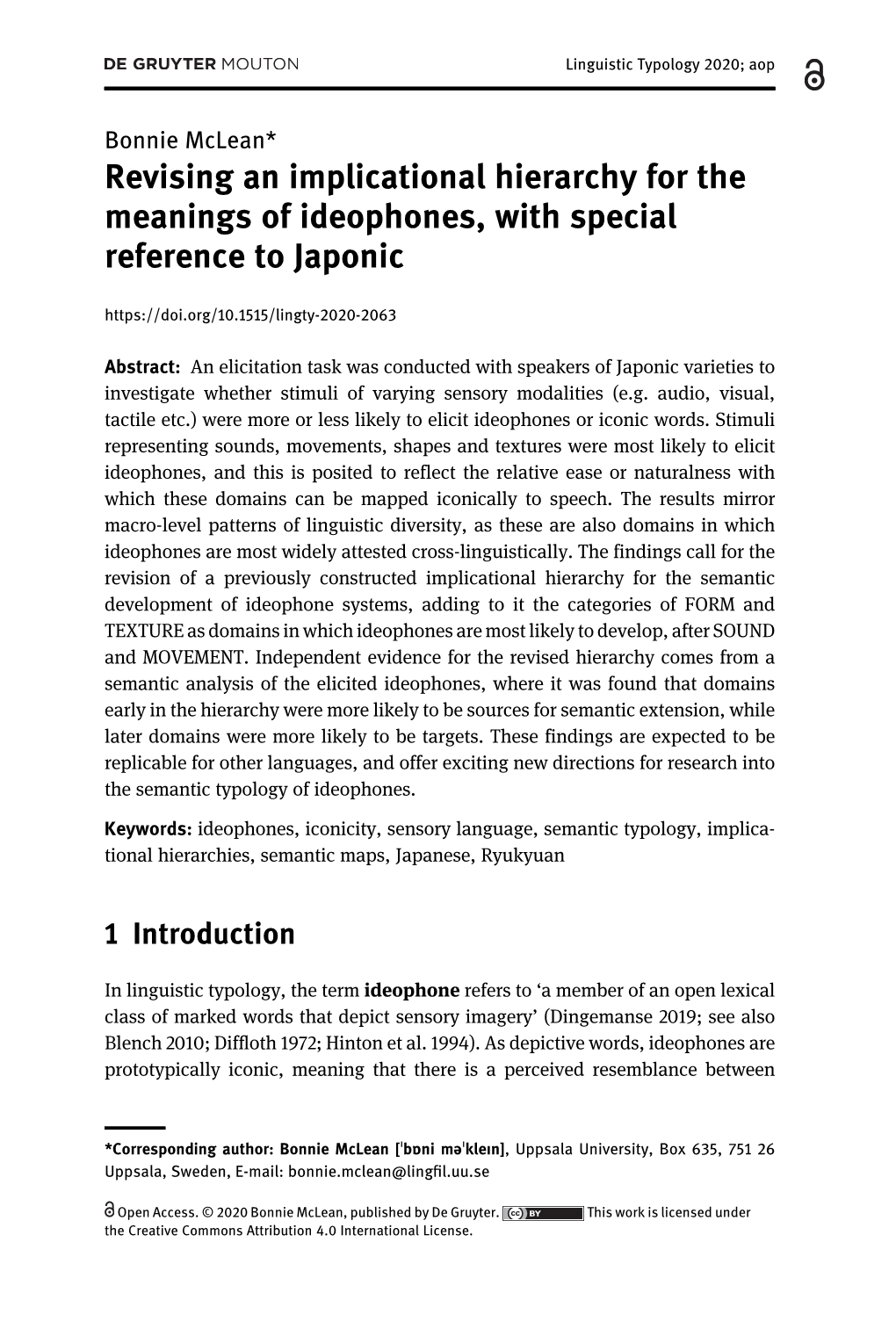 Revising an Implicational Hierarchy for the Meanings of Ideophones, with Special Reference to Japonic