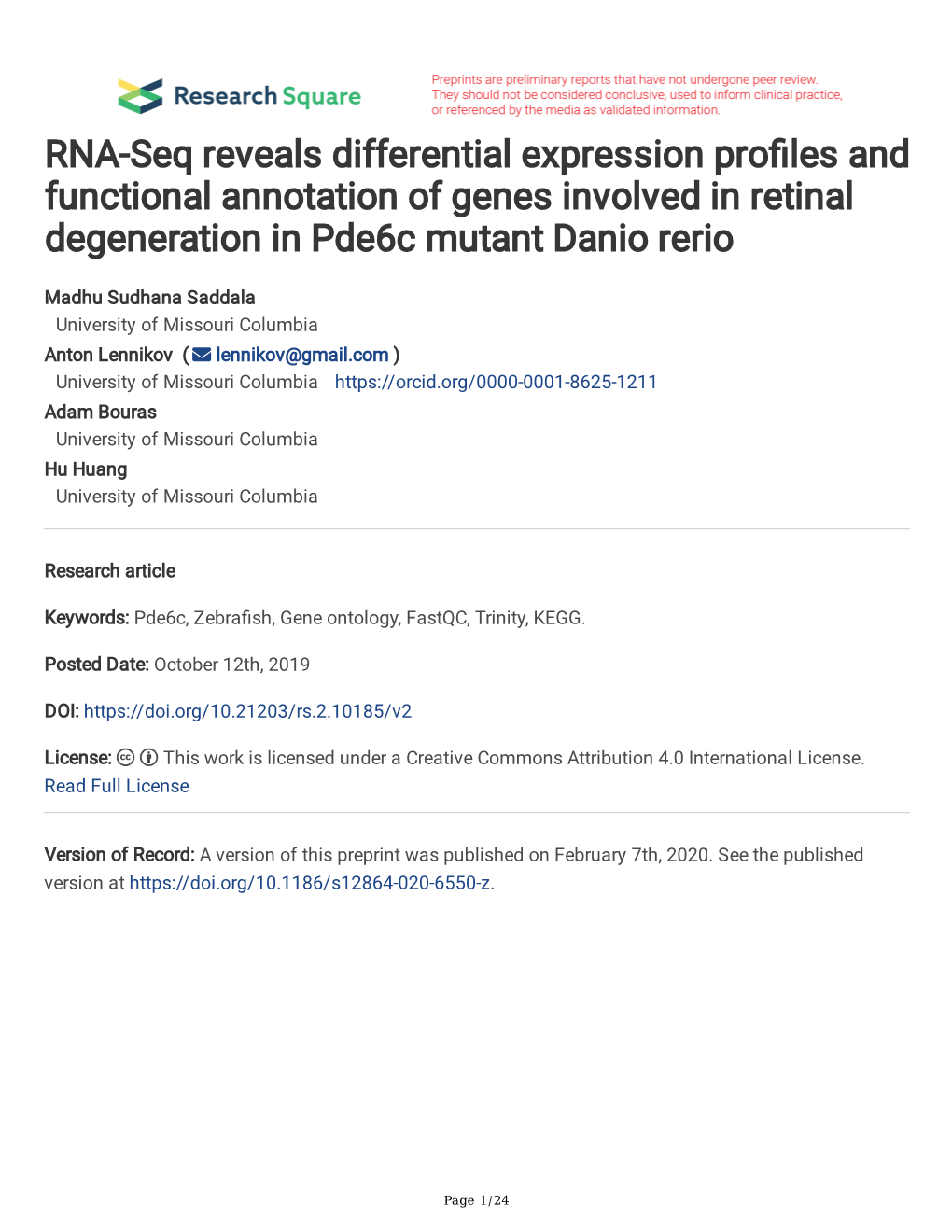 RNA-Seq Reveals Differential Expression Profiles and Functional