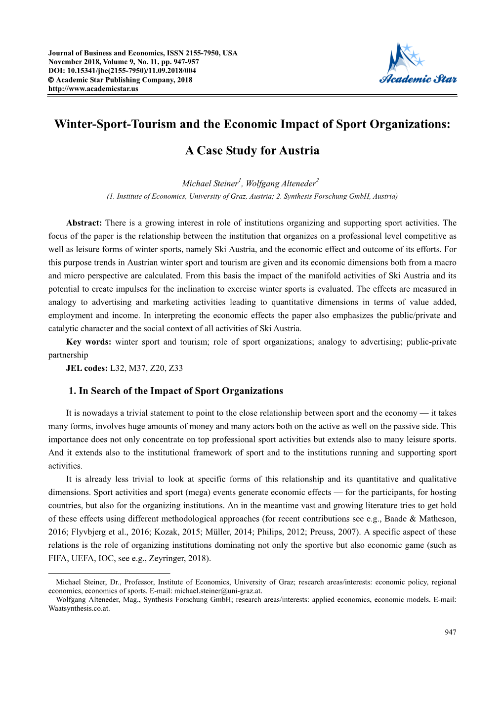 Winter-Sport-Tourism and the Economic Impact of Sport Organizations