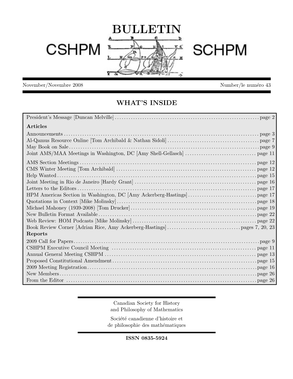 CSHPM Bulletin, November 2008