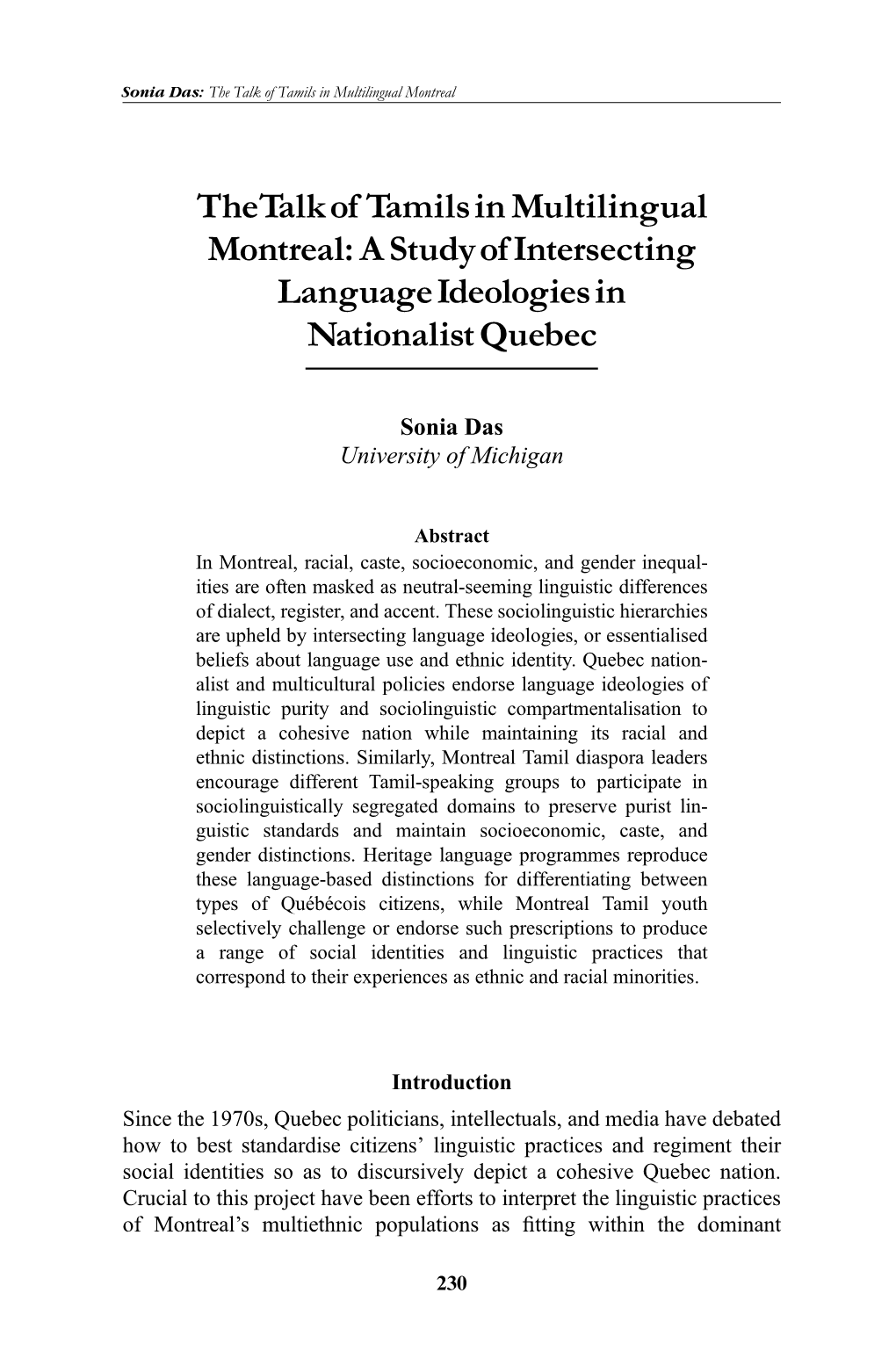 A Study of Intersecting Language Ideologies in Nationalist Quebec