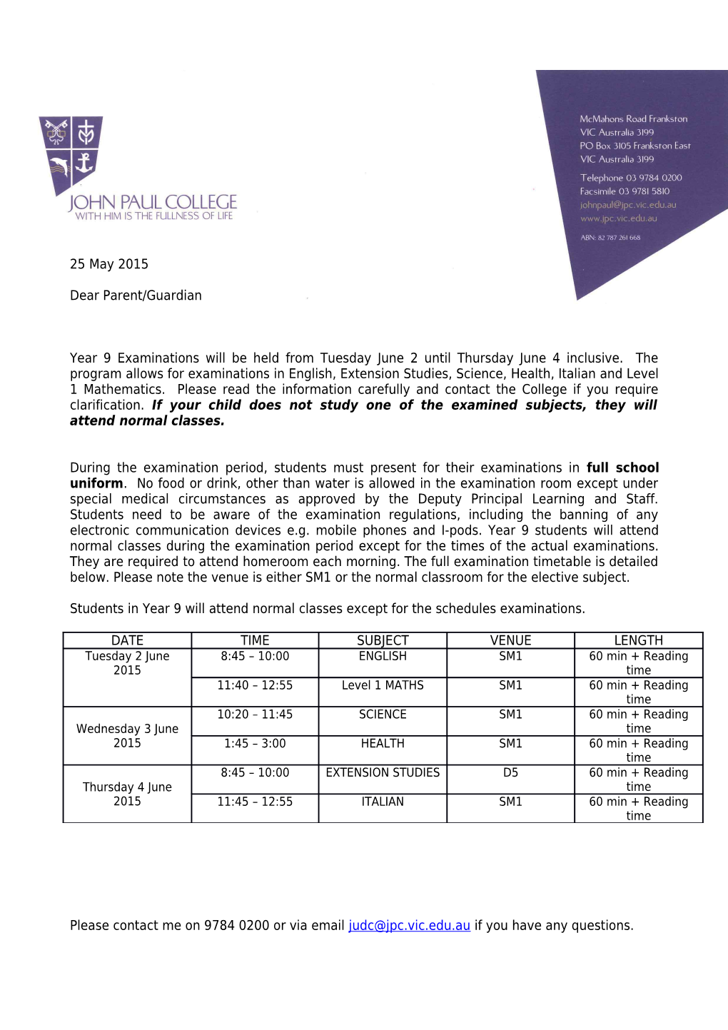 Year 11 Exams EXAMS