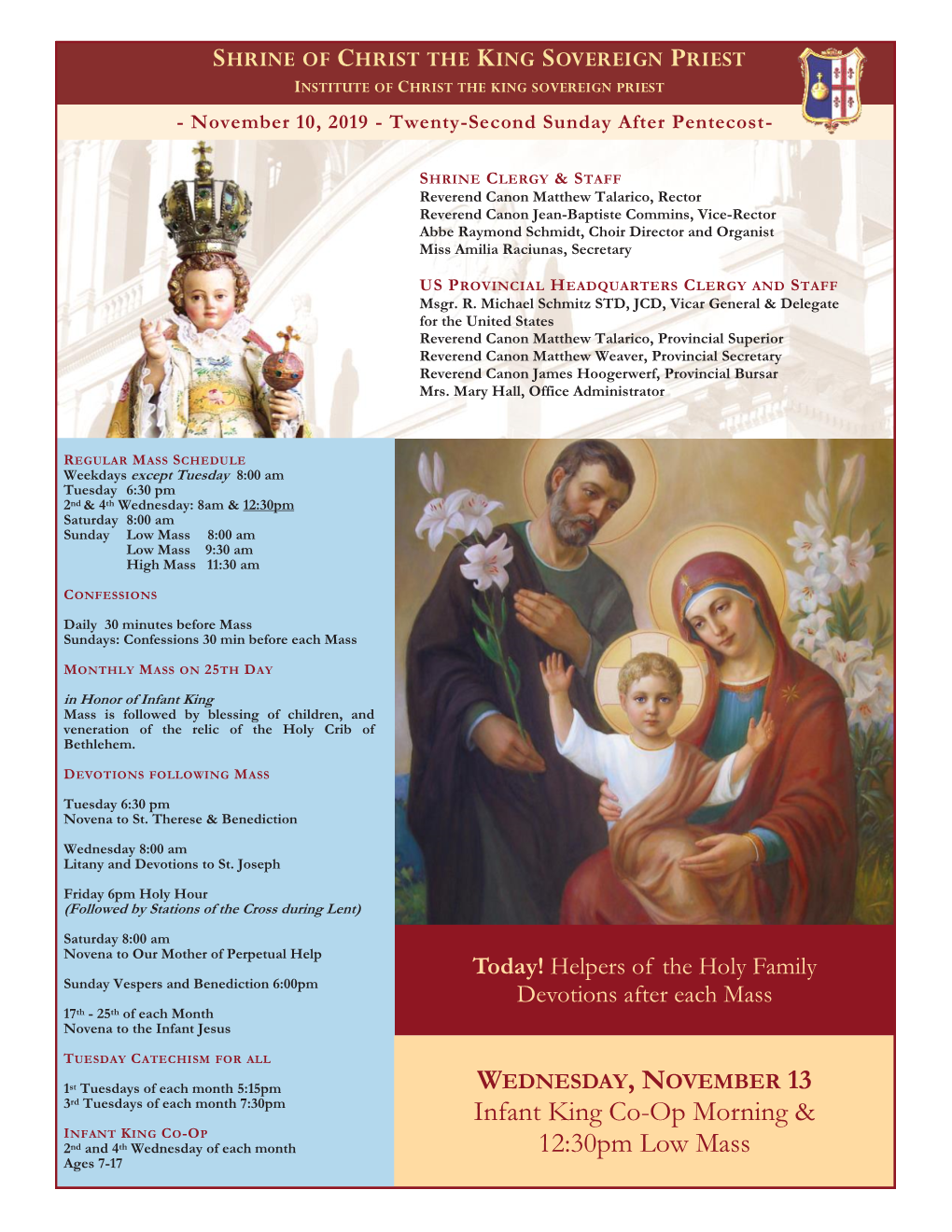 Infant King Co-Op Morning & 12:30Pm Low Mass