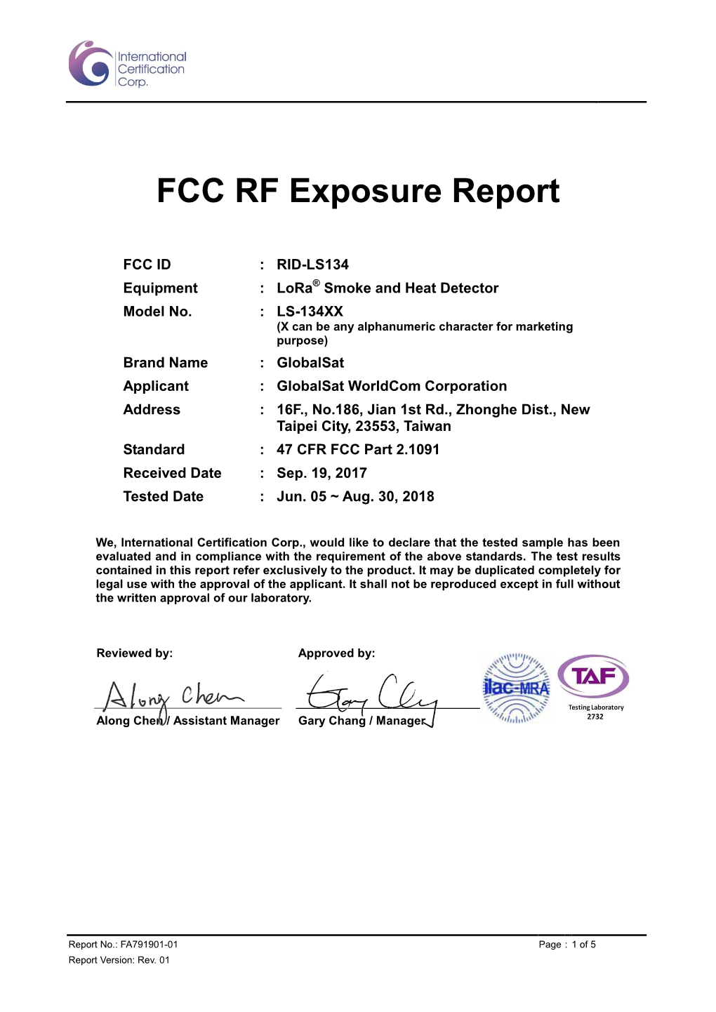 FCC RF Exposure Report