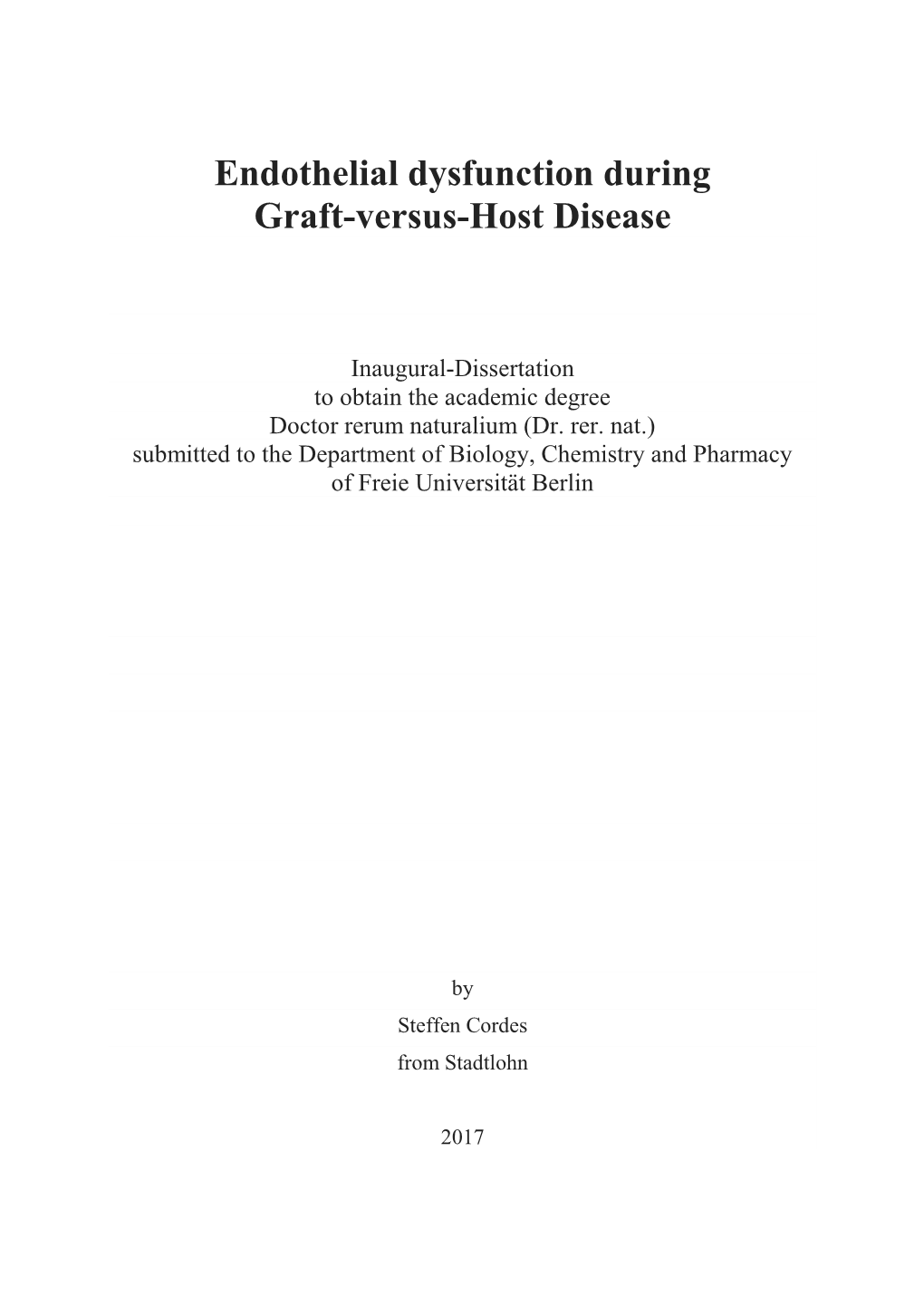 Endothelial Dysfunction During Graft-Versus-Host Disease