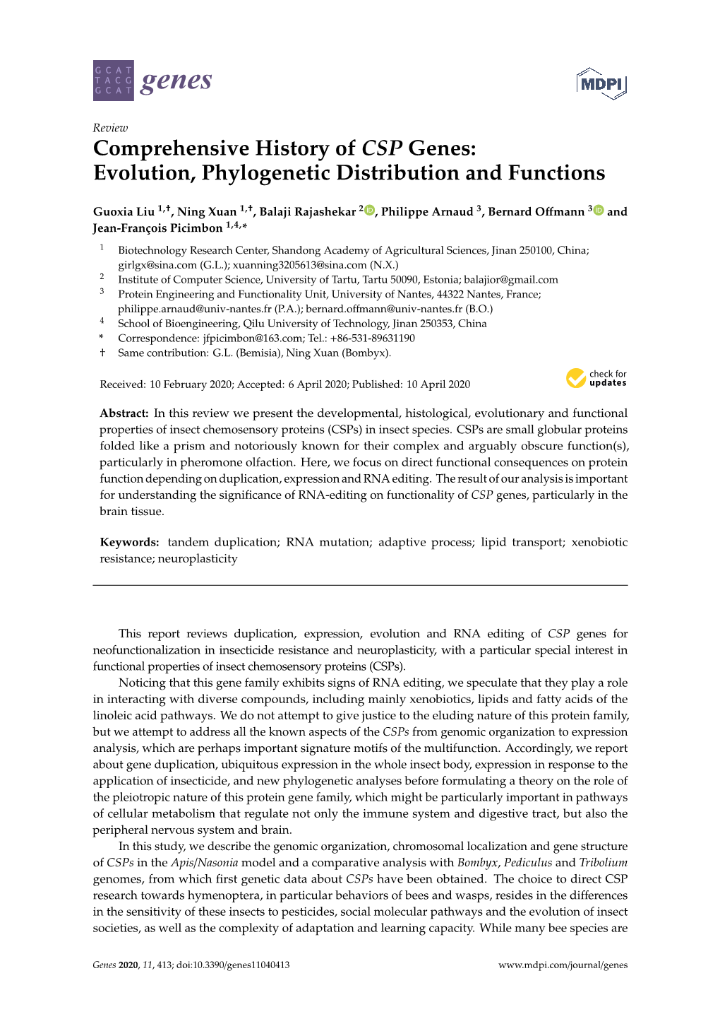 Comprehensive History of CSP Genes: Evolution, Phylogenetic Distribution and Functions