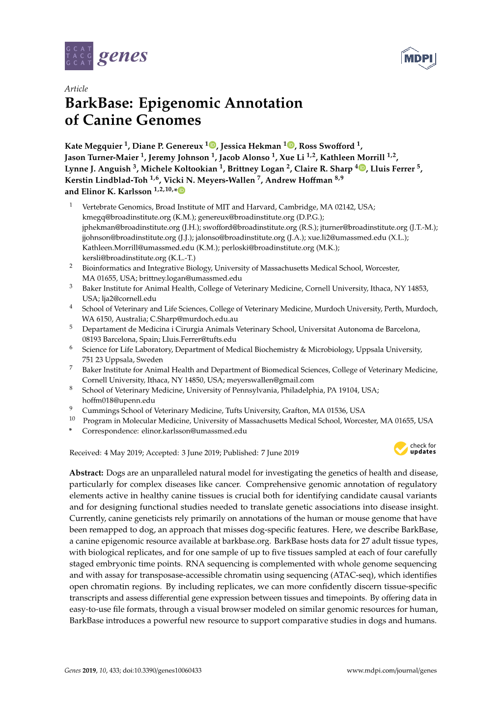 Barkbase: Epigenomic Annotation of Canine Genomes