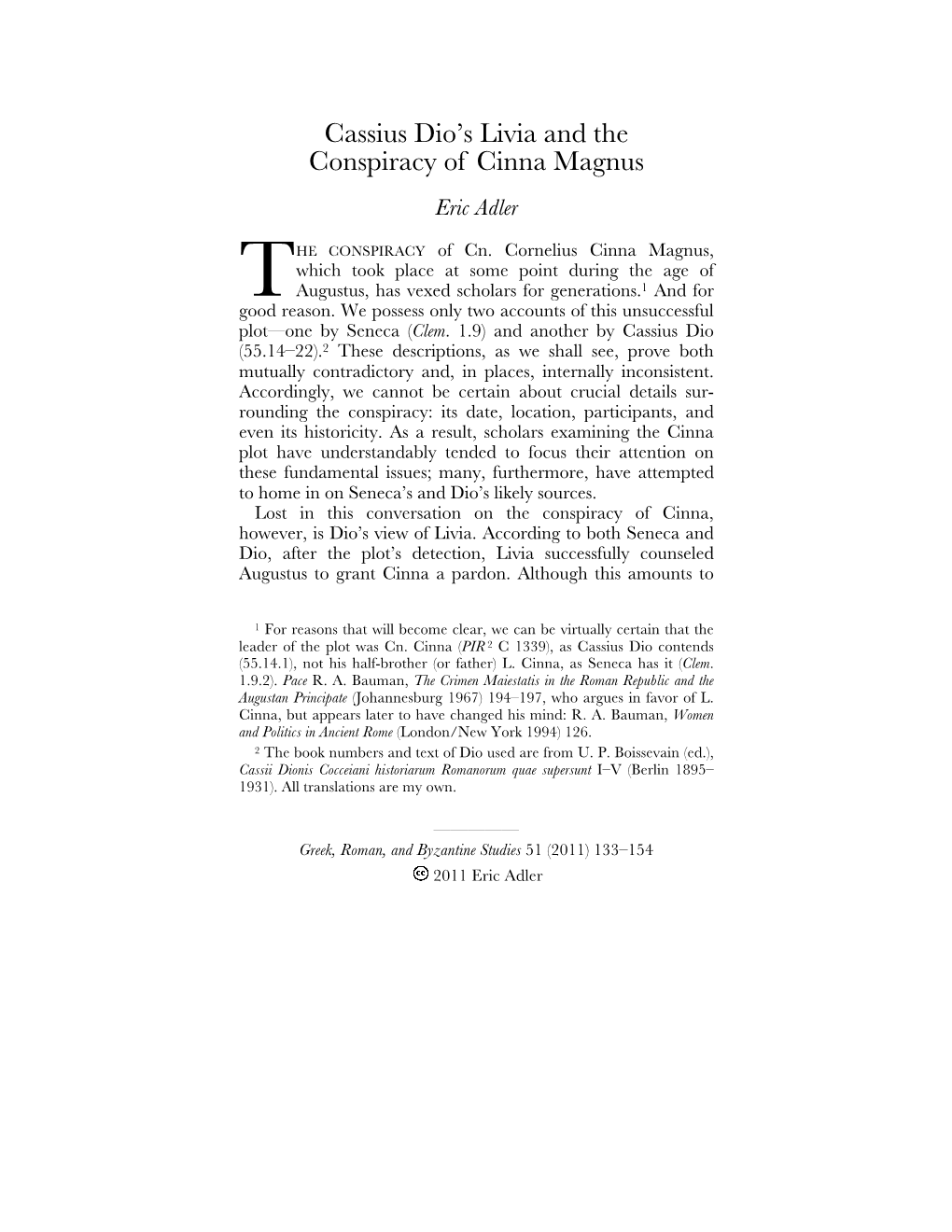 Cassius Dio's Livia and the Conspiracy of Cinna Magnus