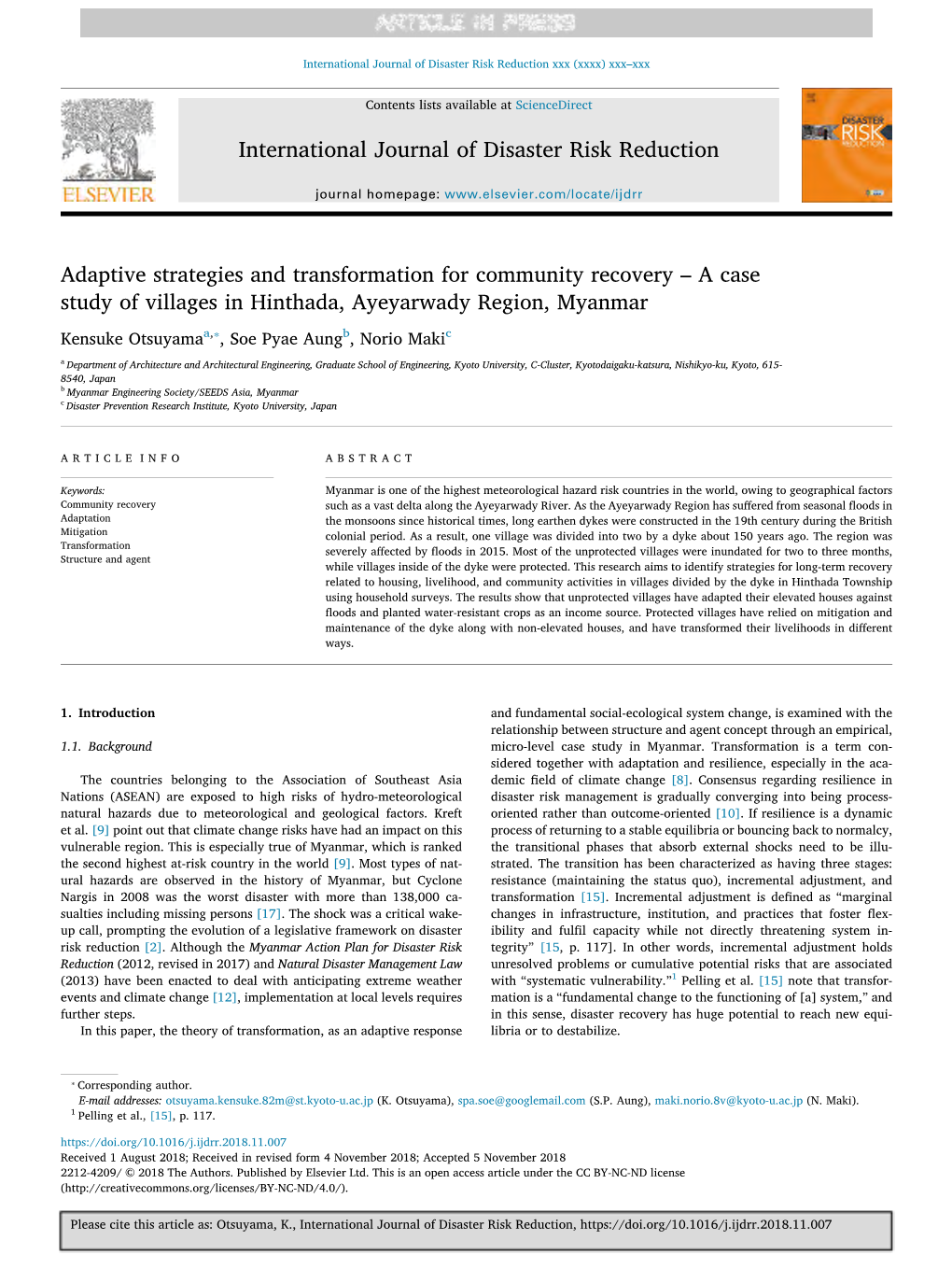 A Case Study of Villages in Hinthada, Ayeyarwady Region, Myanm