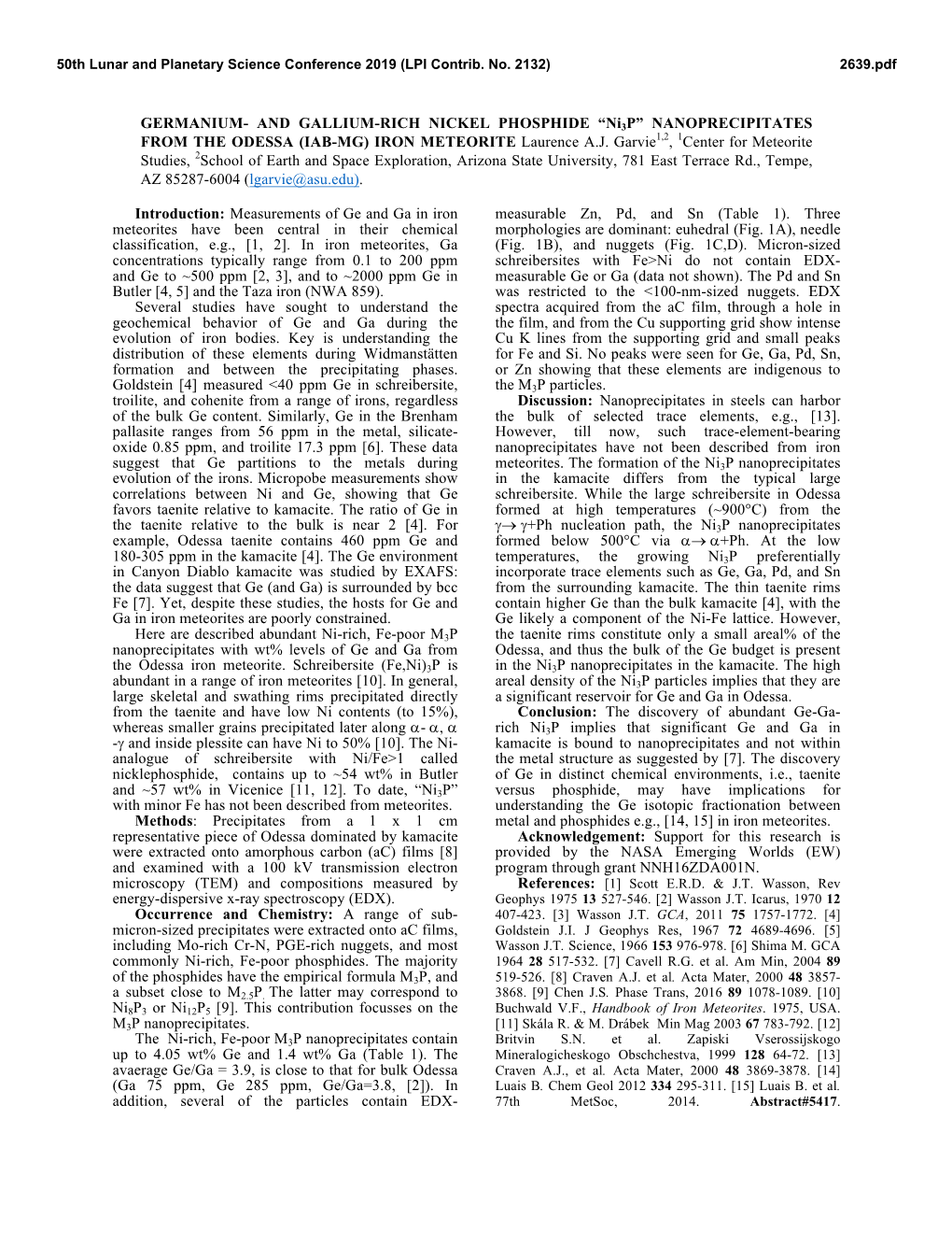 GERMANIUM- and GALLIUM-RICH NICKEL PHOSPHIDE “Ni3p” NANOPRECIPITATES from the ODESSA (IAB-MG) IRON METEORITE Laurence A.J