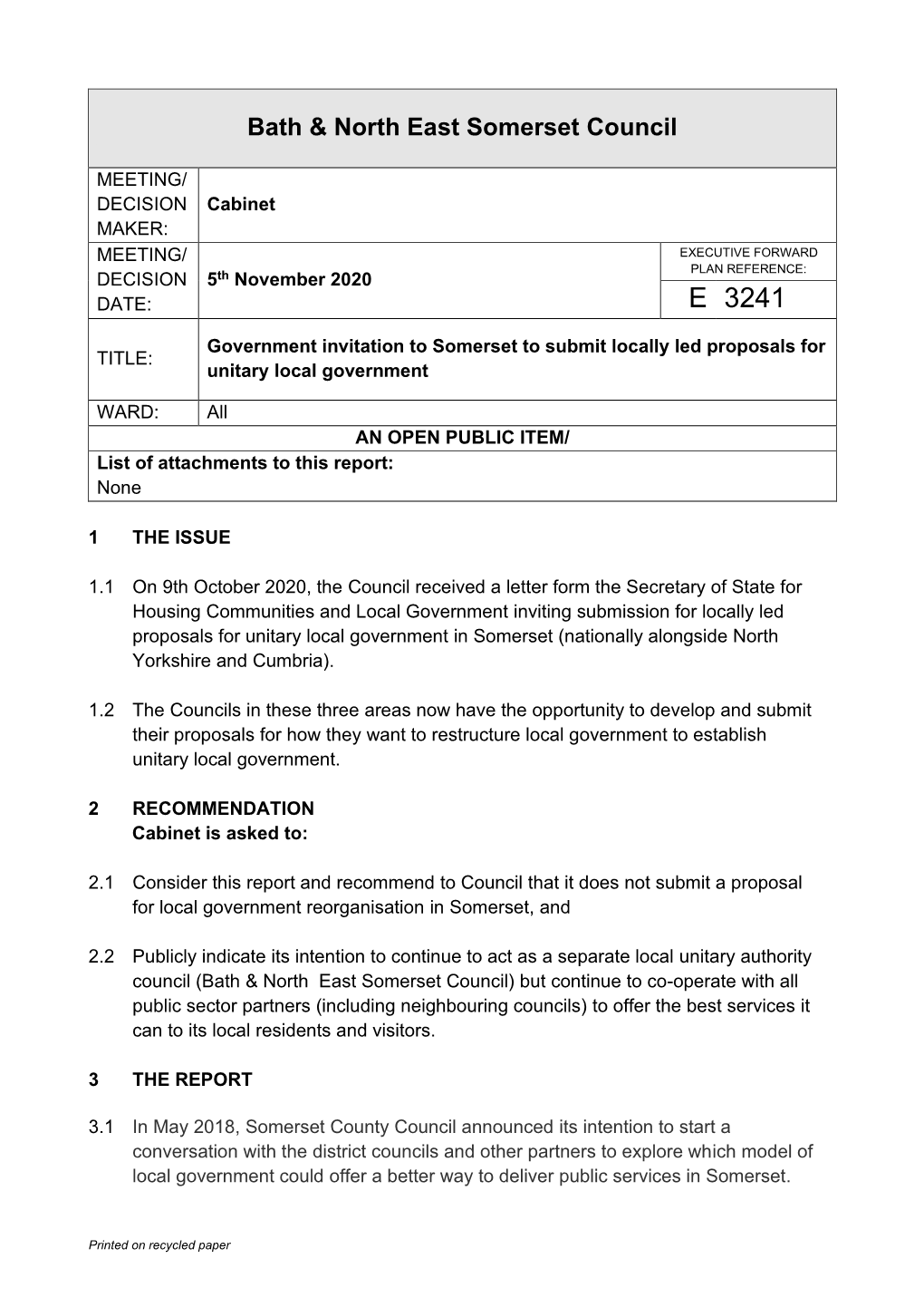 RULE 15 Government Invitation to Somerset to Submit Locally Led