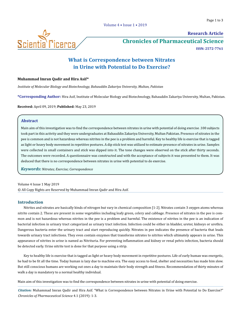 Chronicles of Pharmaceutical Science ISSN: 2572-7761