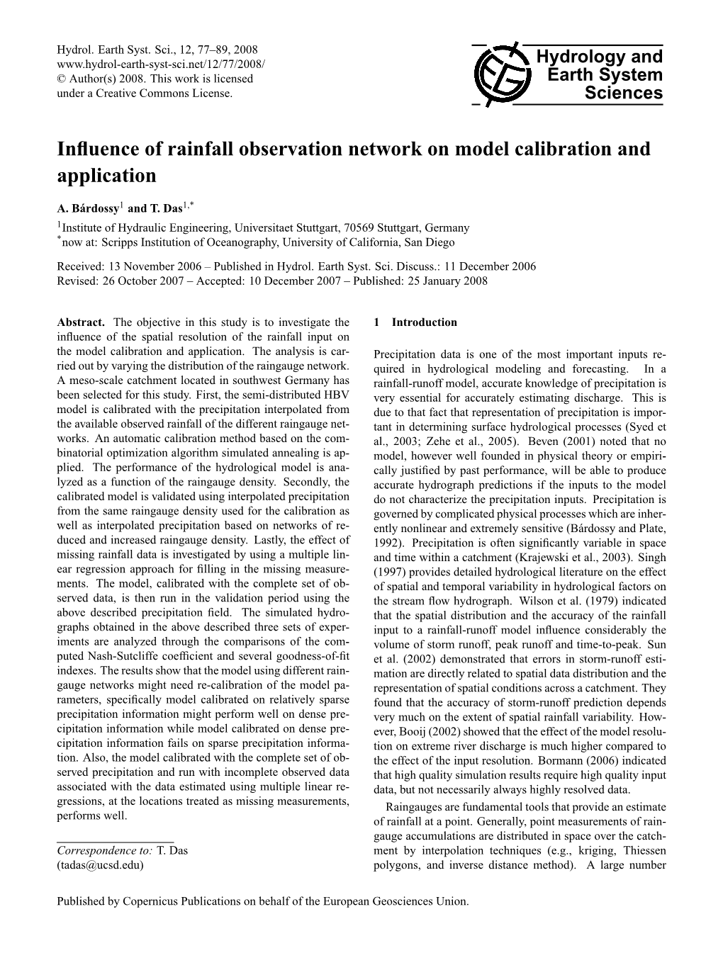 Influence of Rainfall Observation Network on Model Calibration And