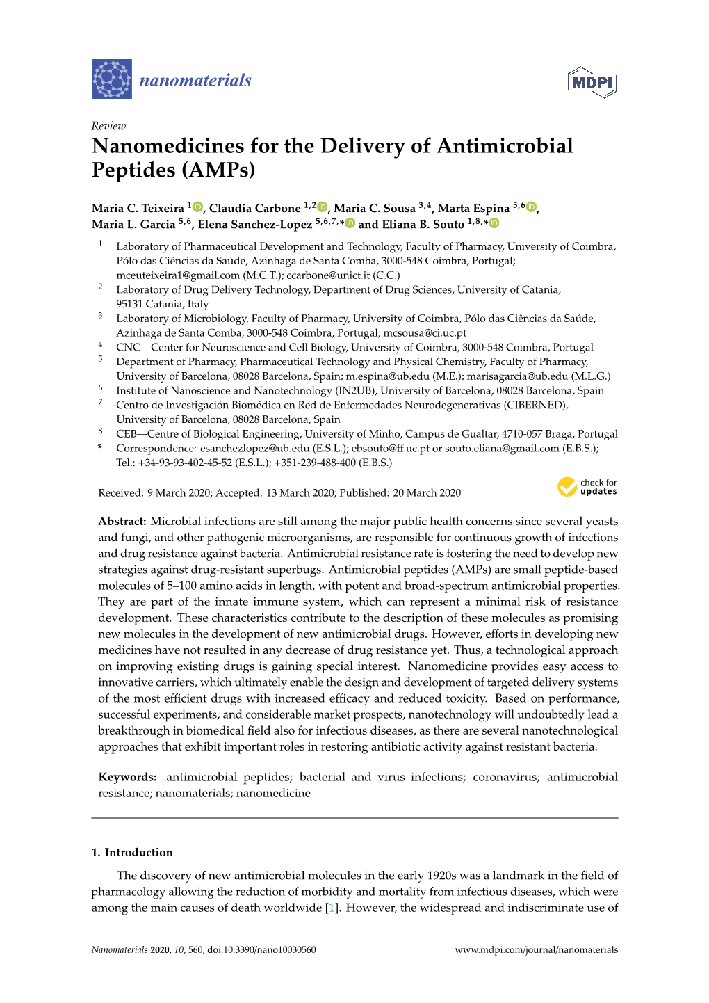 Nanomedicines for the Delivery of Antimicrobial Peptides (Amps)