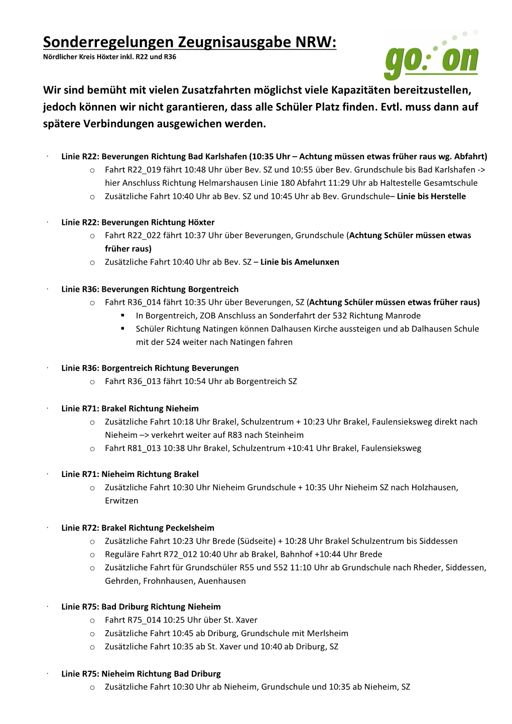 Sonderregelungen Zeugnisausgabe NRW: Nördlicher Kreis Höxter Inkl