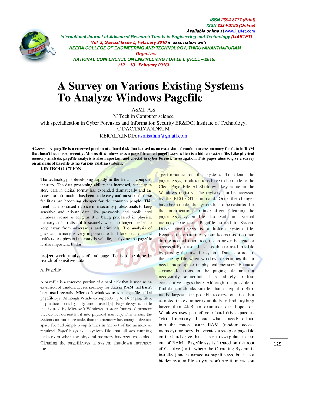 A Survey on Various Existing Systems to Analyze Windows Pagefile