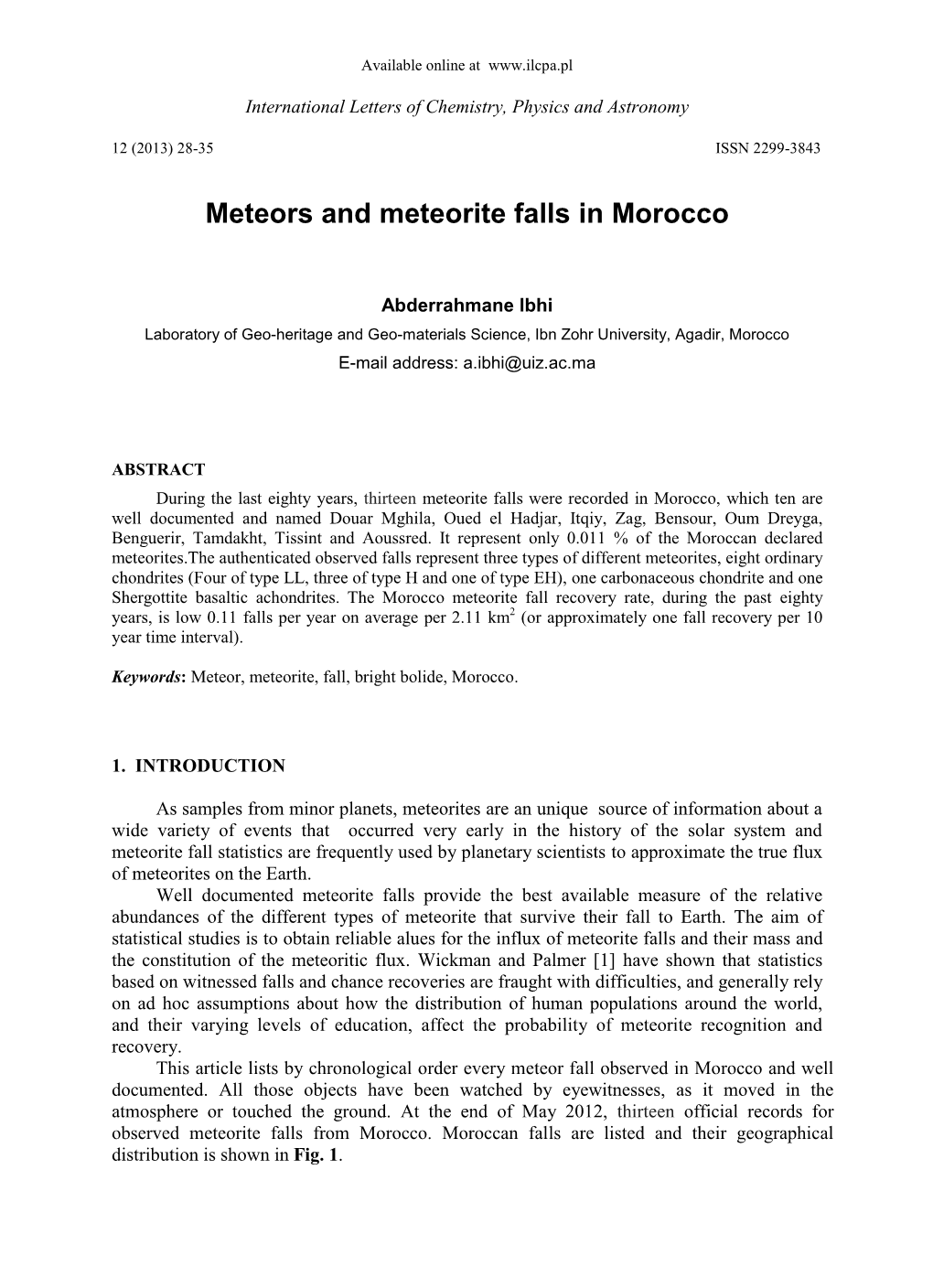 Meteors and Meteorite Falls in Morocco