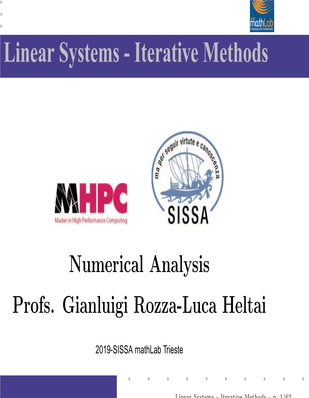 Linear Systems - Iterative Methods