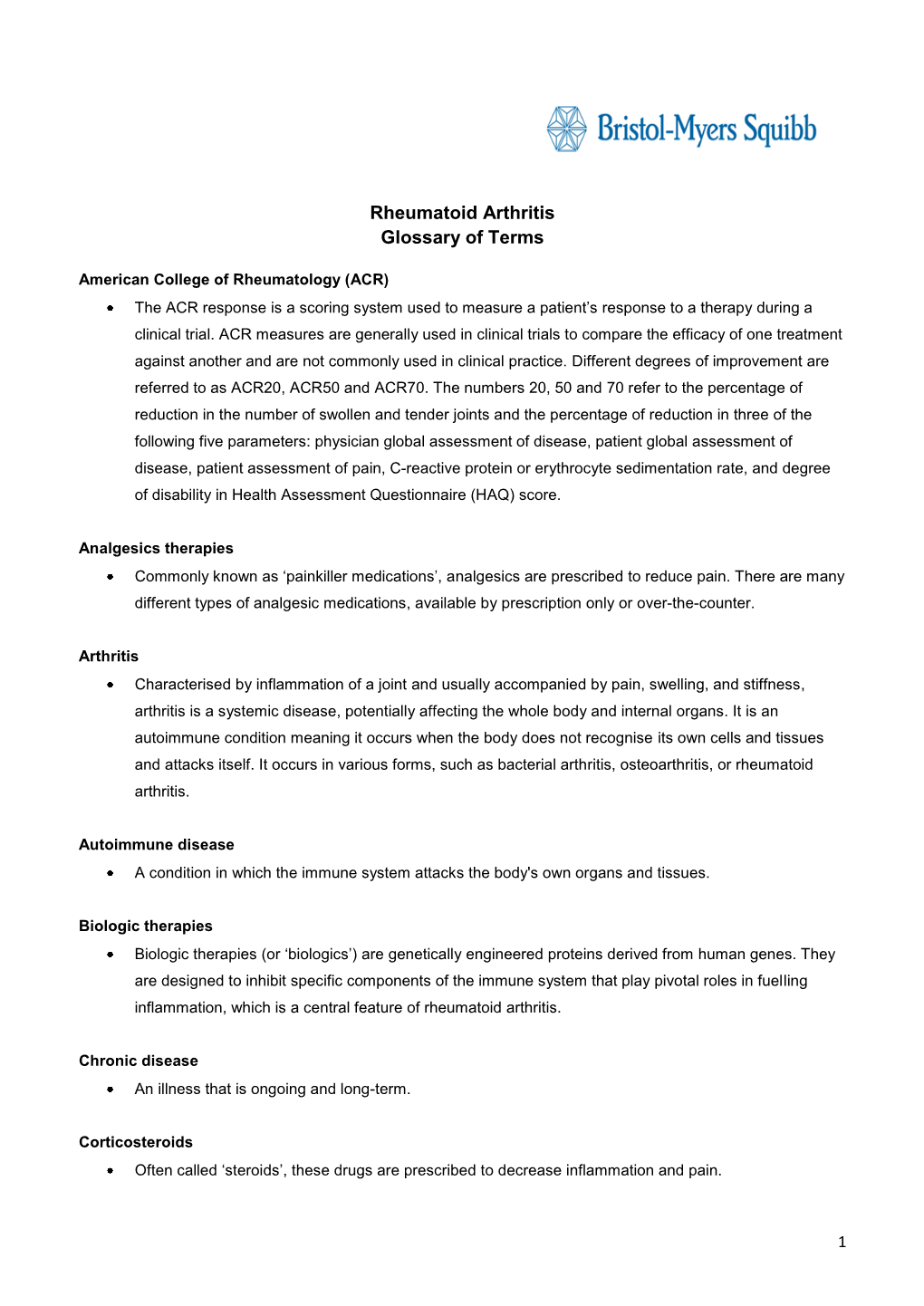 Rheumatoid Arthritis Glossary of Terms