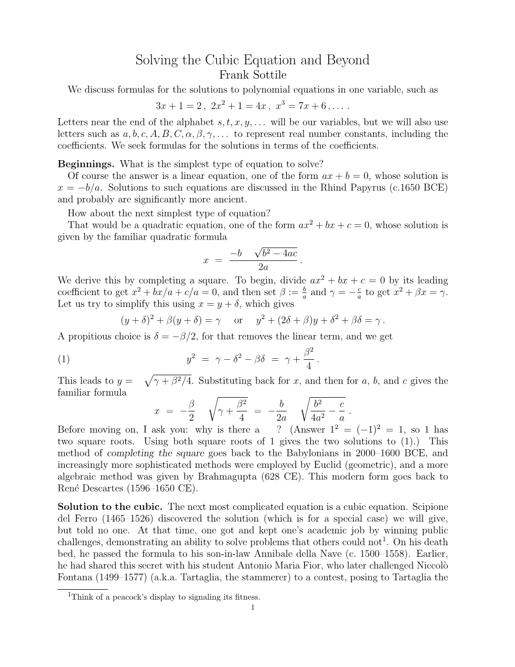 Solving the Cubic Equation and Beyond