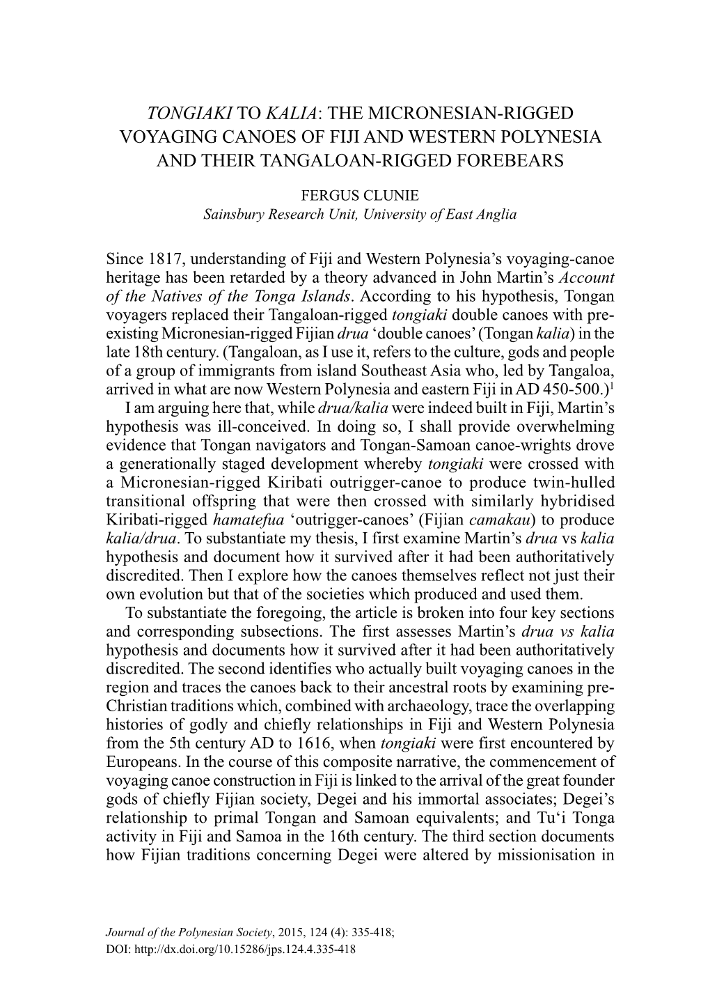 Tongiaki to Kalia: the Micronesian-Rigged Voyaging Canoes of Fiji and Western Polynesia and Their Tangaloan-Rigged Forebears