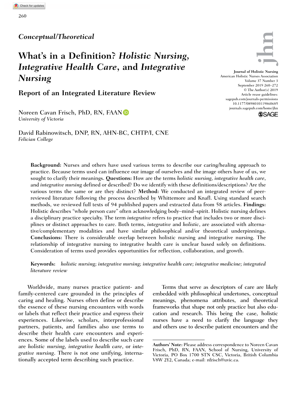 What's in a Definition? Holistic Nursing, Integrative Health Care