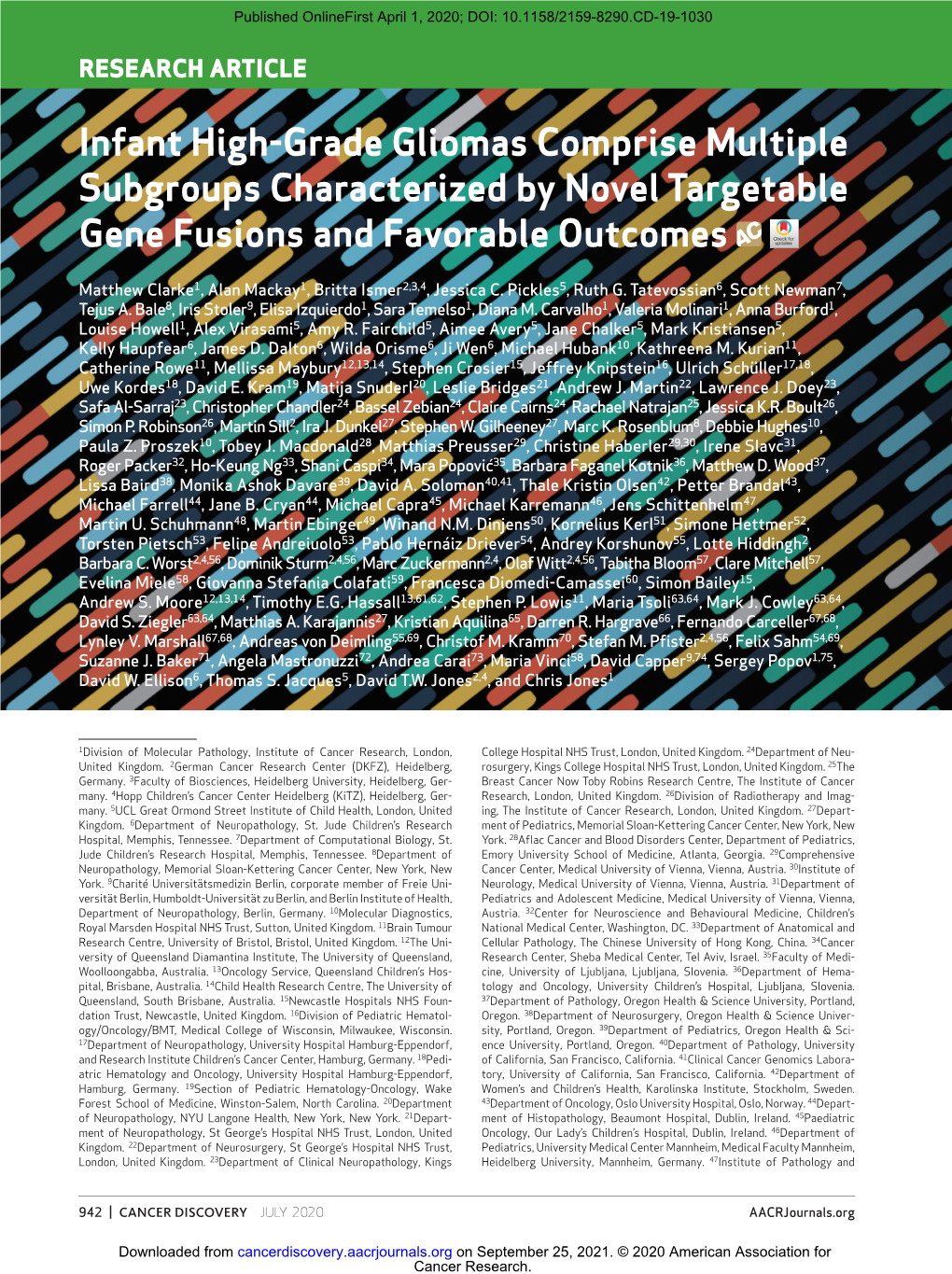 Infant High-Grade Gliomas Comprise Multiple Subgroups Characterized by Novel Targetable Gene Fusions and Favorable Outcomes