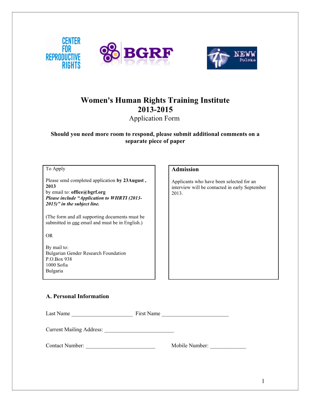 Women's Human Rights Training Institute