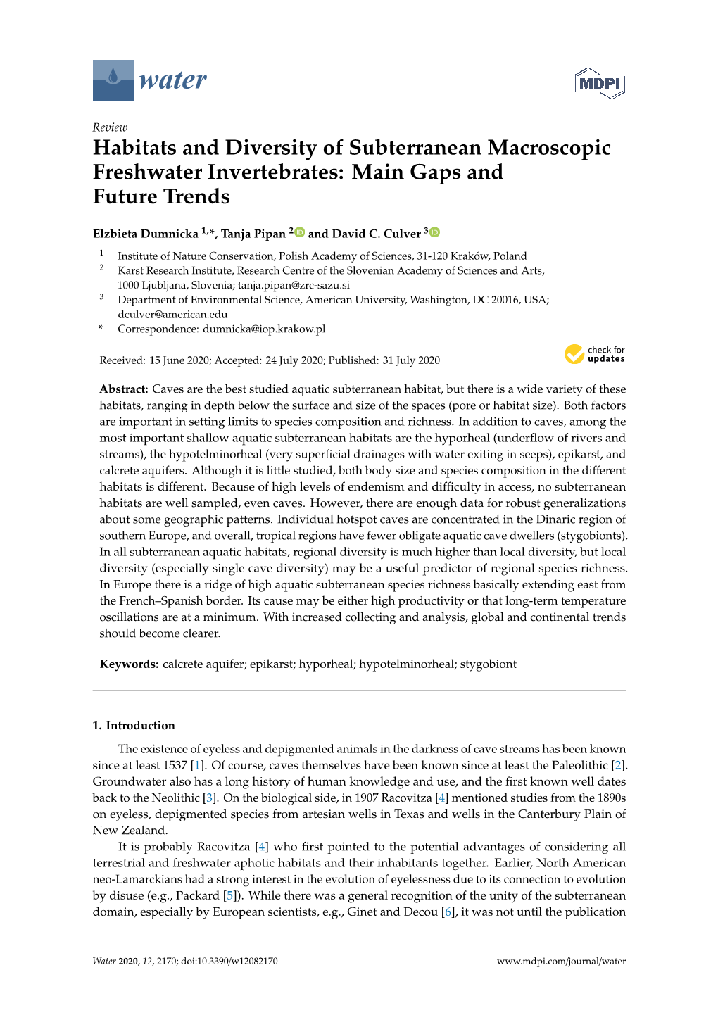 Habitats and Diversity of Subterranean Macroscopic Freshwater Invertebrates: Main Gaps and Future Trends