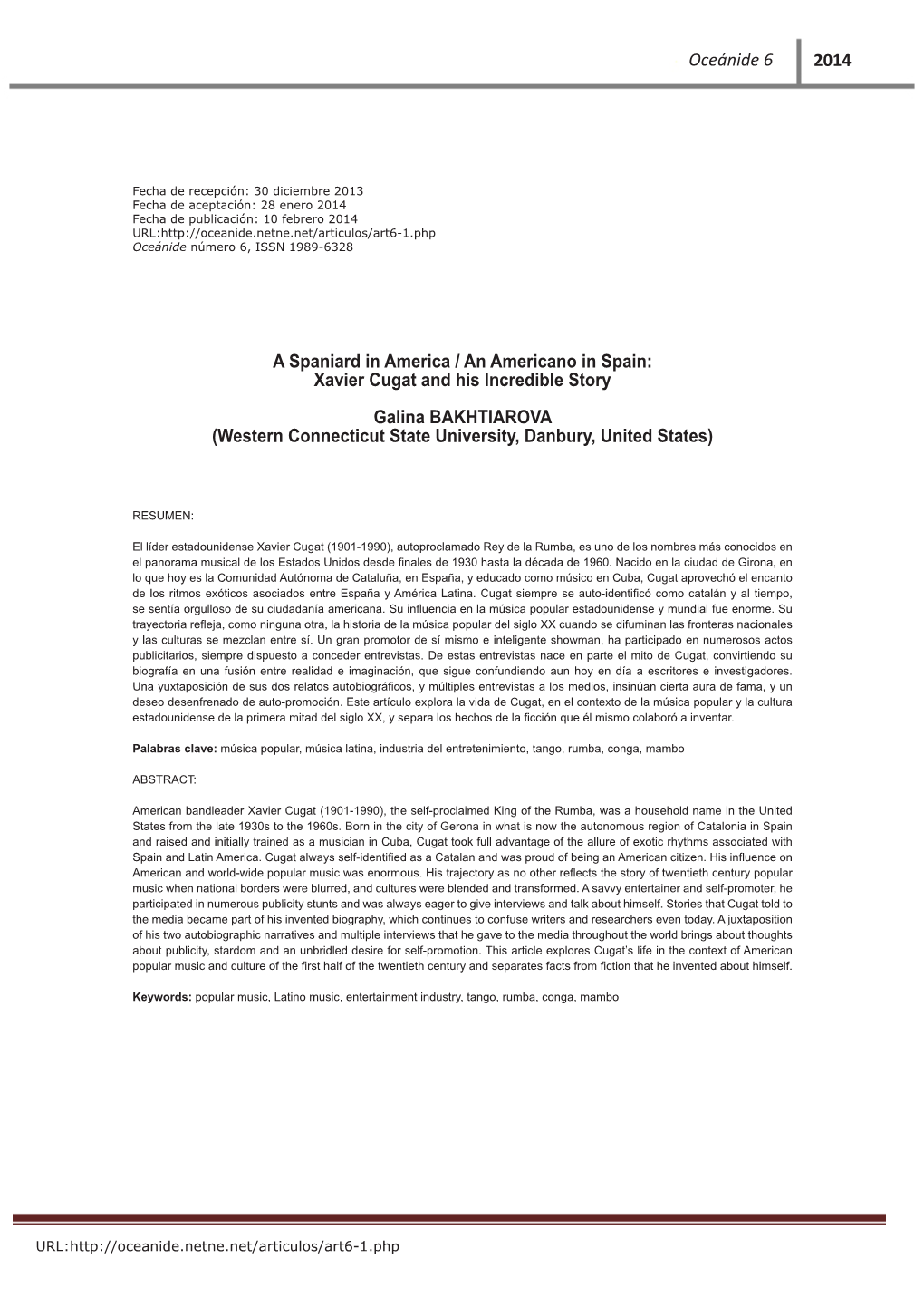 Oceánide 6 2014 a Spaniard in America / an Americano in Spain: Xavier Cugat and His Incredible Story Galina BAKHTIAROVA (Wester