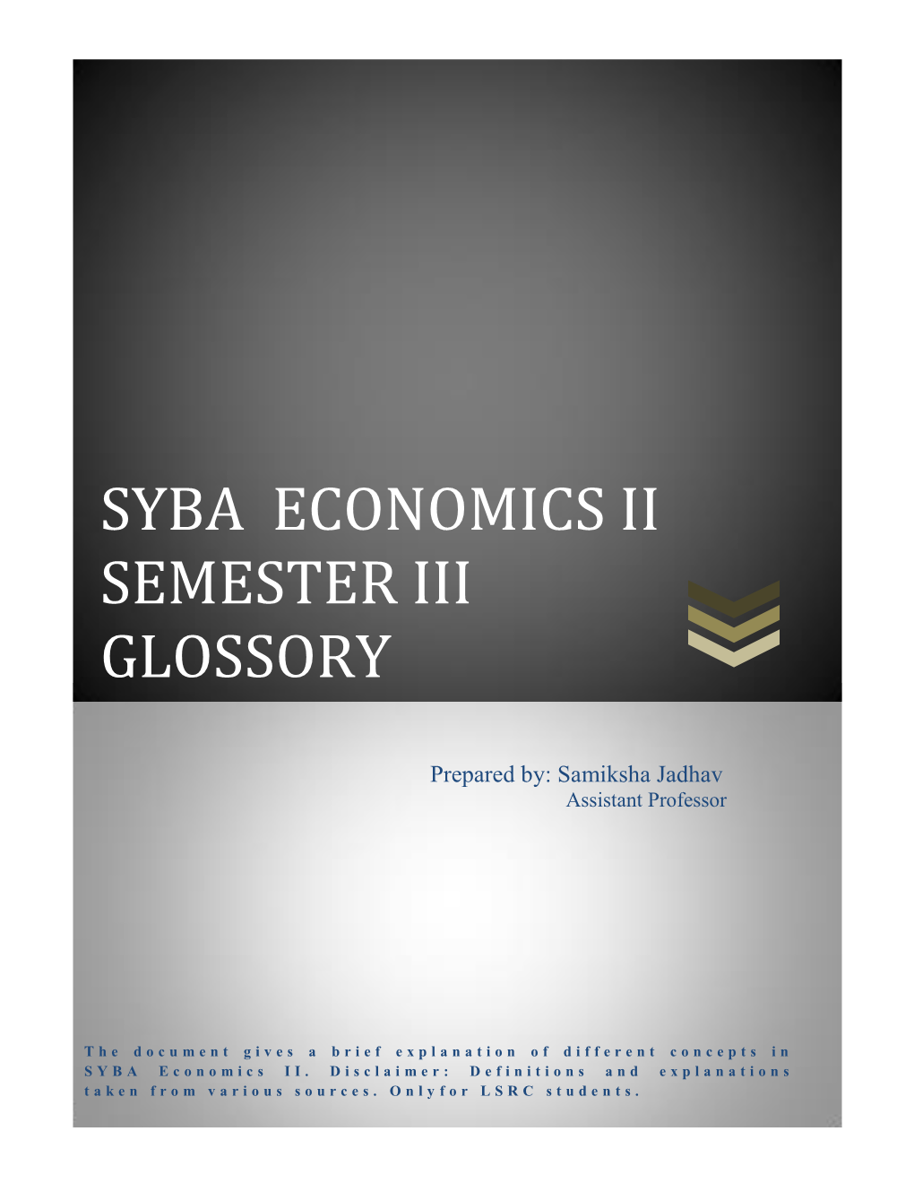 Syba Economics Ii Semester Iii Glossory