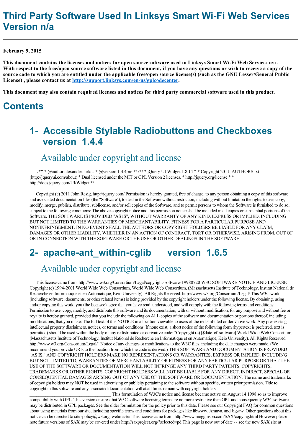 Third Party Software Used in Linksys Smart Wi-Fi Web Services Version N/A