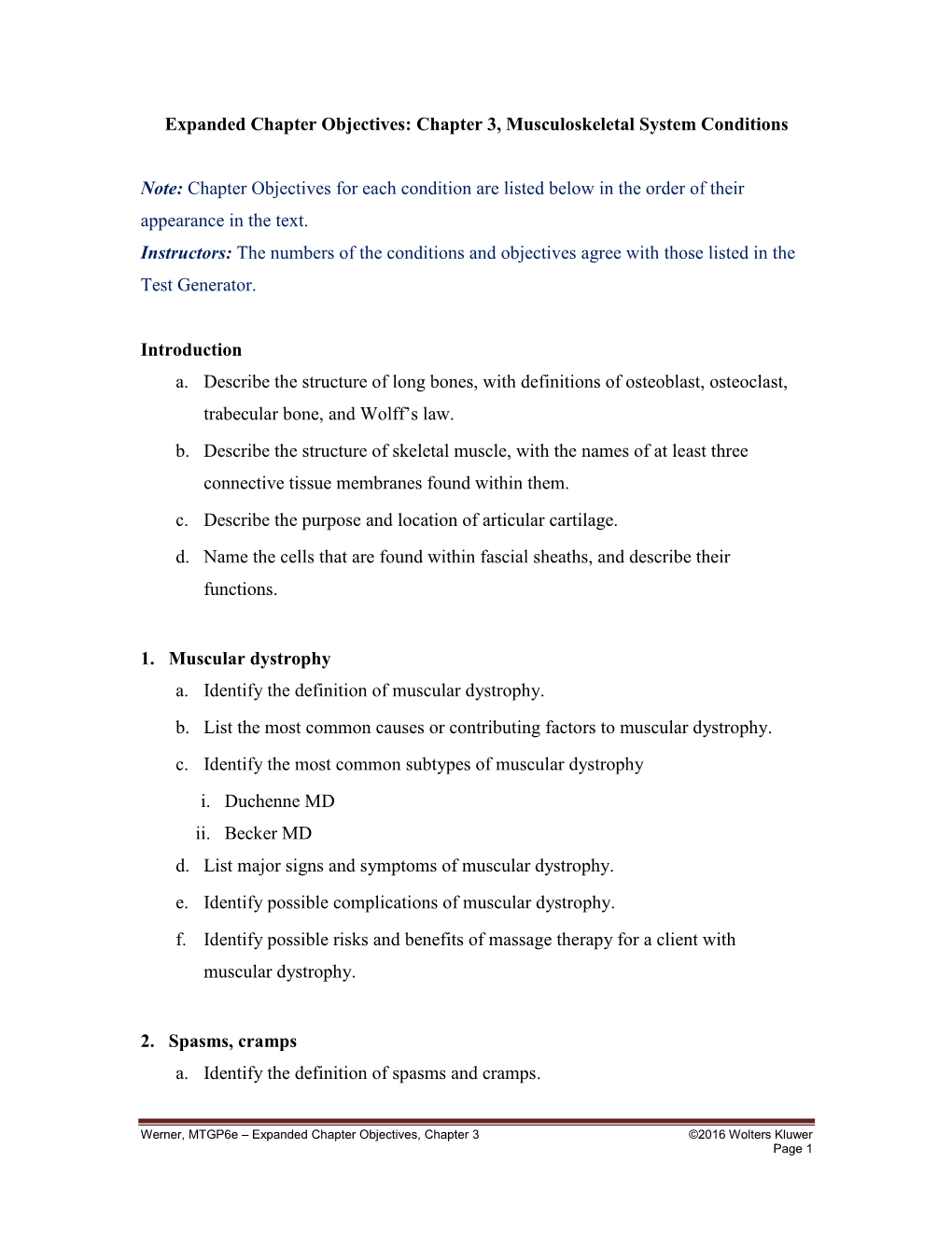 Expanded Chapter Objectives: Chapter 3, Musculoskeletal System Conditions