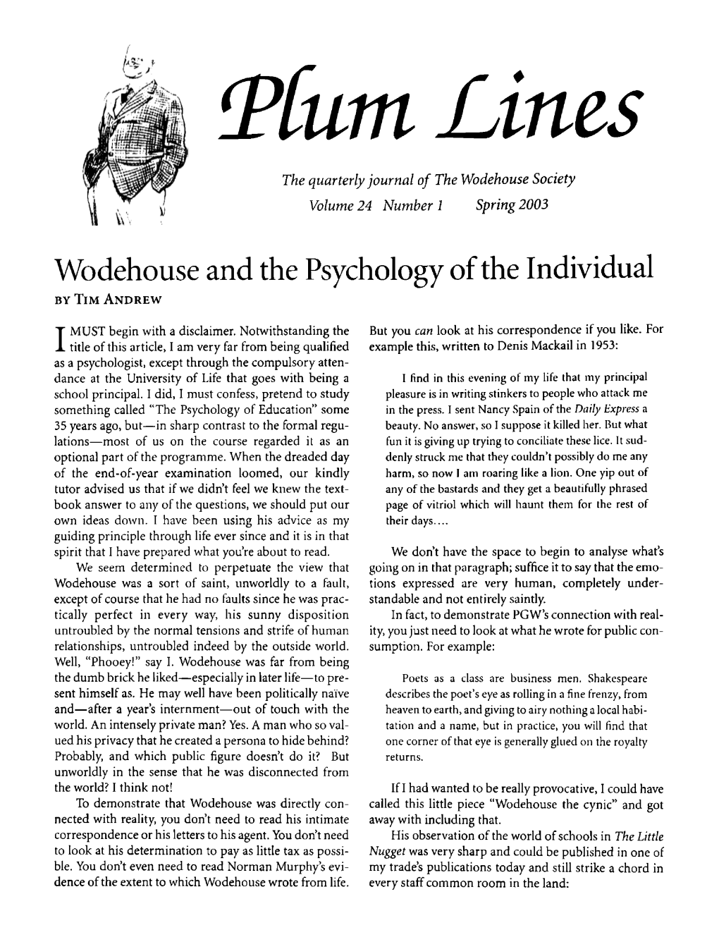 Wodehouse and the Psychology of the Individual by Tim Andrew