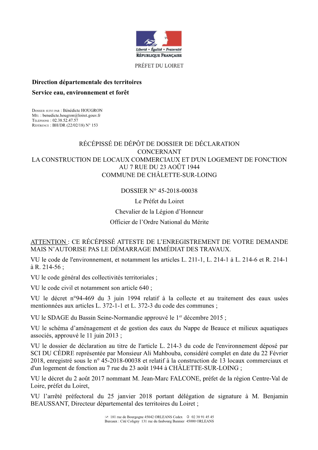 Récépissé De Dépôt De Dossier De Déclaration